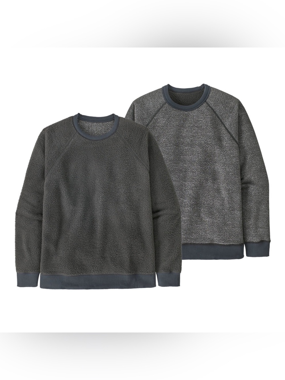 Patagonia Reversible Shearling Crew Neck Sweatshirt Marled Gray Fleece XL